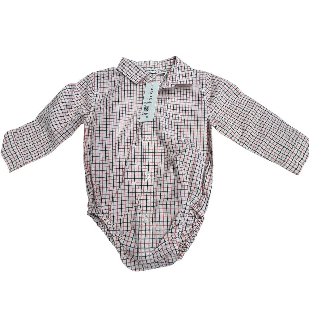 New Janie and Jack Baby Button Up‎ Plaid One Piece 12-18m